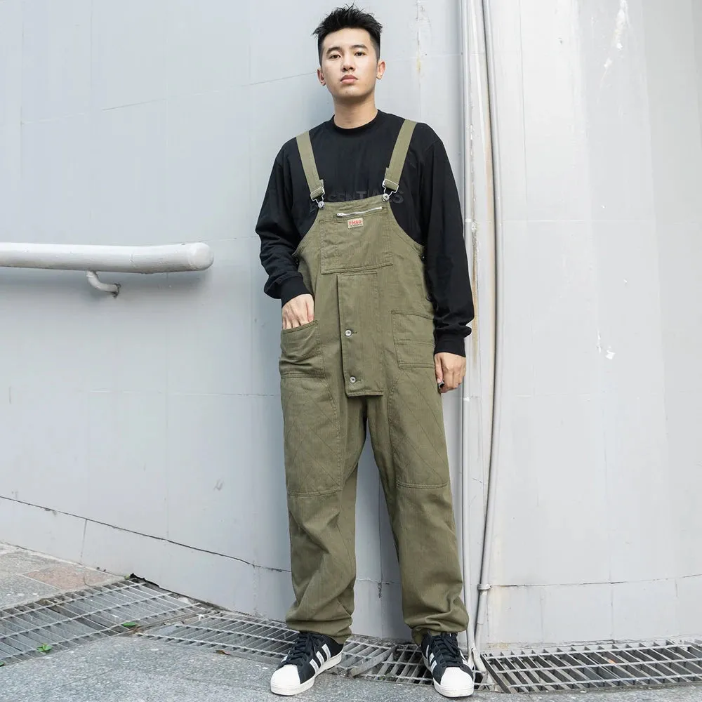 Multi Pocket Bib Overalls Safari Style Cargo Pants Baggy Work Trousers