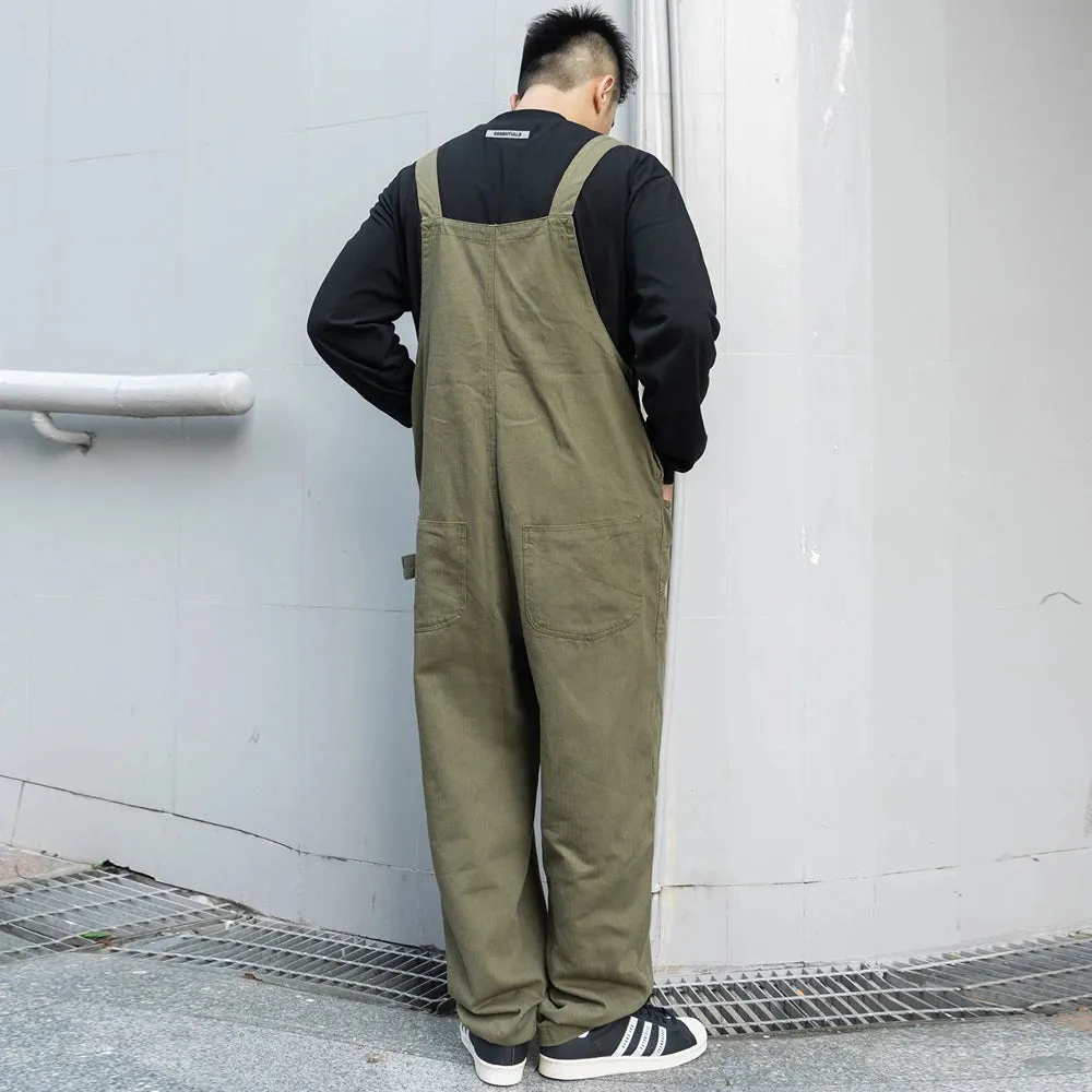 Multi Pocket Bib Overalls Safari Style Cargo Pants Baggy Work Trousers