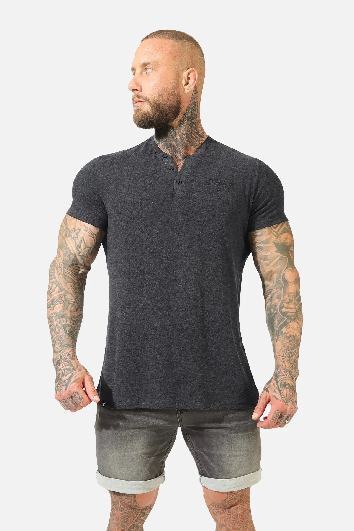 Muscle Fit Henley T-Shirt - Black