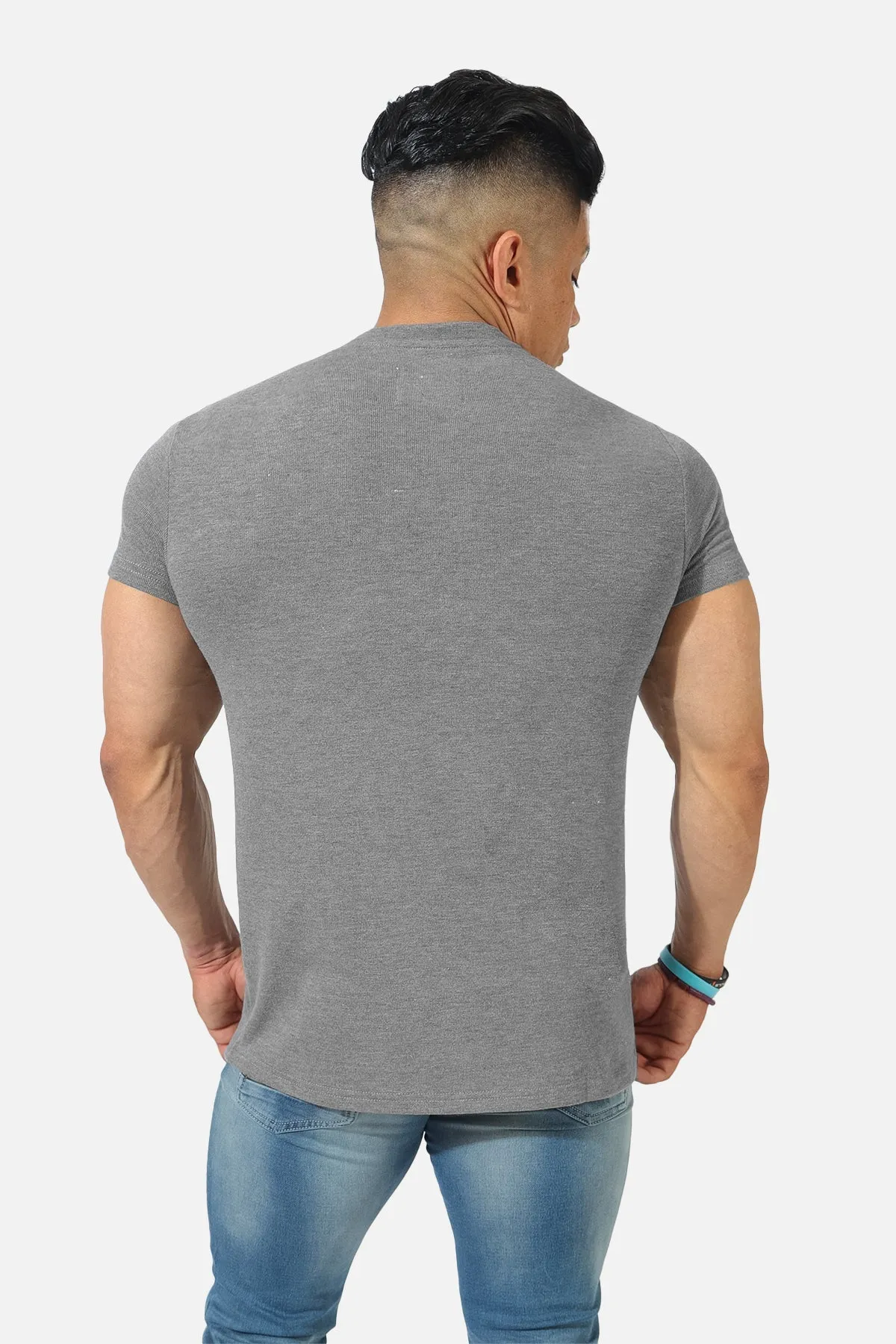 Muscle Fit Henley T-Shirt - Gray