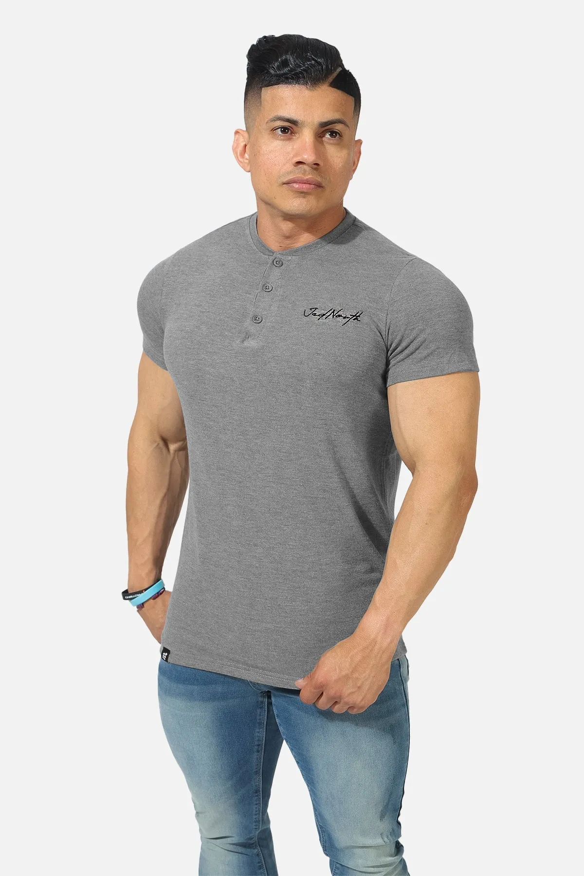 Muscle Fit Henley T-Shirt - Gray