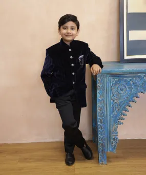 Navy Velvet Jodhpuri Suit Set for Weddings for Boys