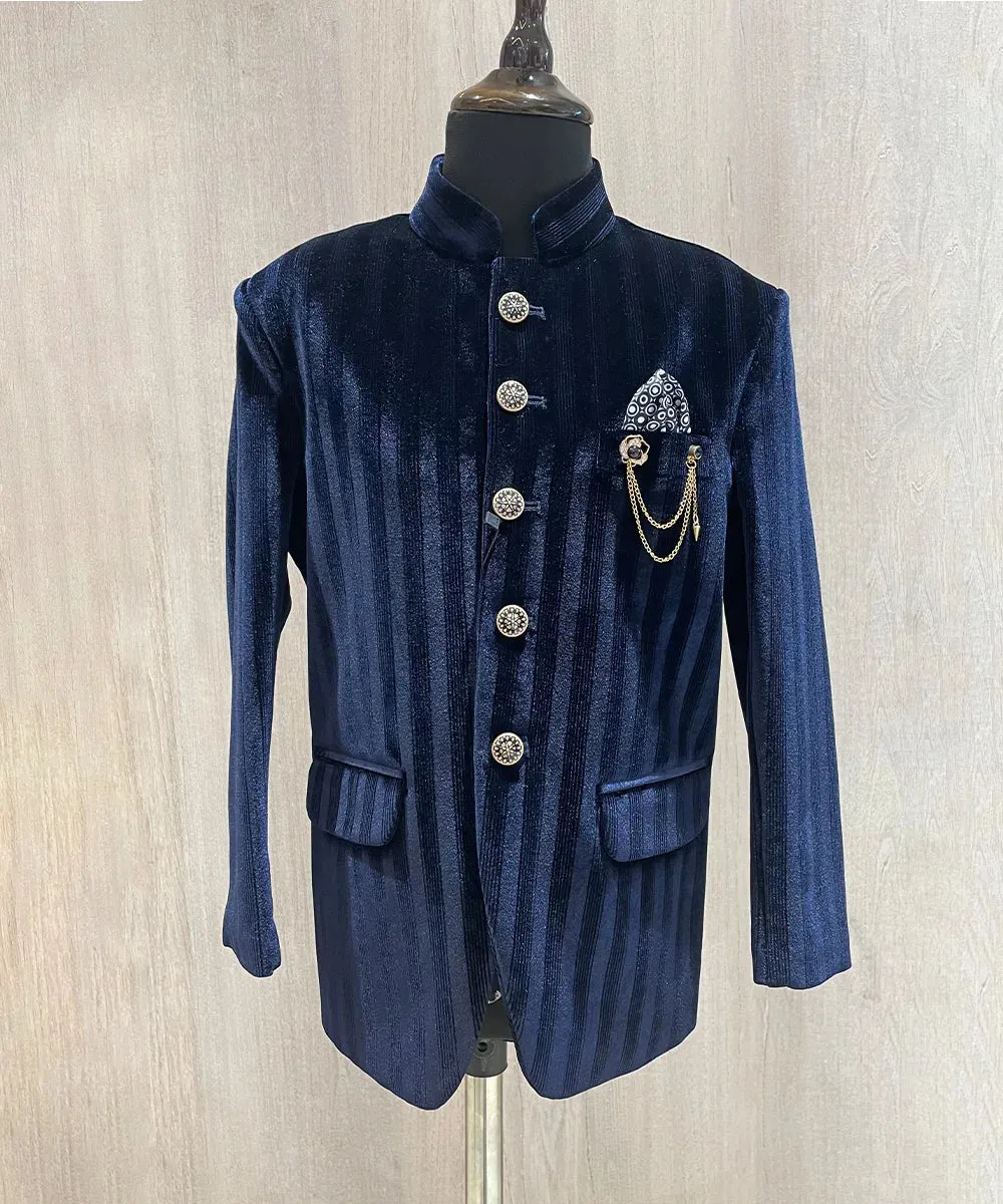 Navy Velvet Jodhpuri Suit Set for Weddings for Boys