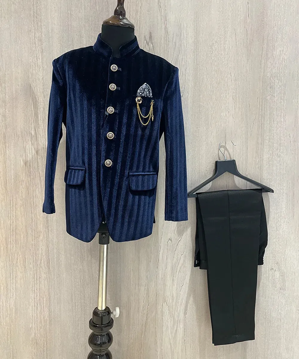 Navy Velvet Jodhpuri Suit Set for Weddings for Boys