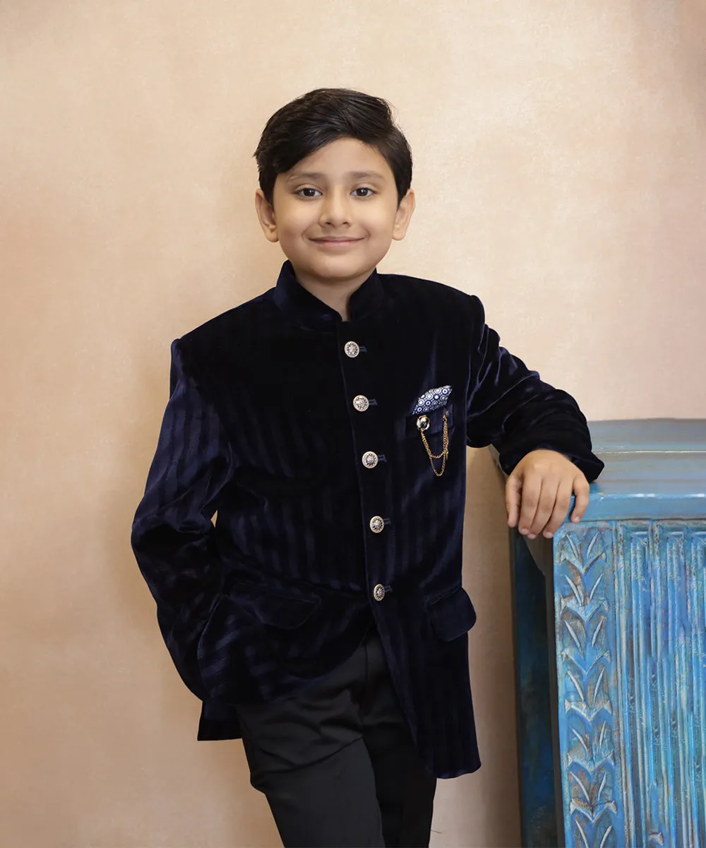 Navy Velvet Jodhpuri Suit Set for Weddings for Boys