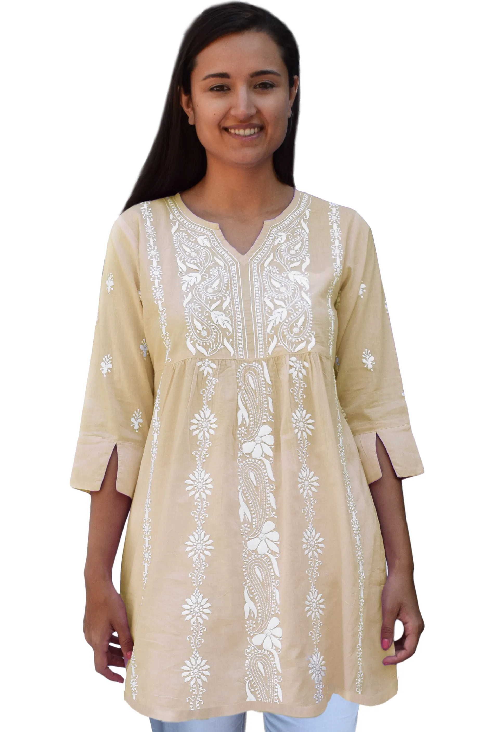 NEERA Hand Embroidered Pure Soft Cotton Tunic Kurta Dress: Made to Order/Customizable