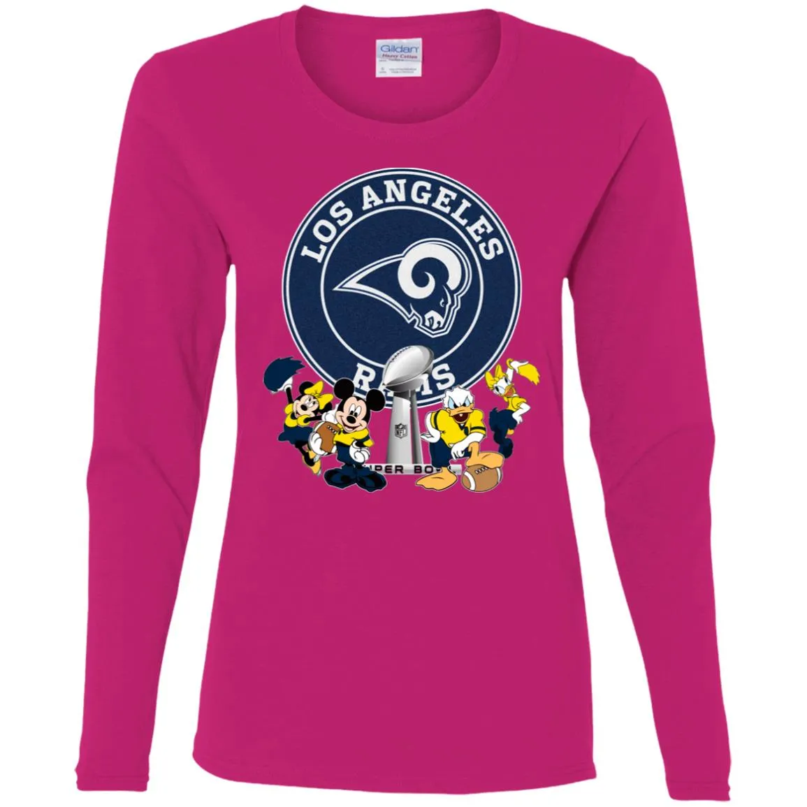 Nfl – Los Angeles Rams Super Bowl 2019 Mickey Mouse Minnie Mouse Donald Duck Daisy Duck Football Women Long Sleeve Shirt