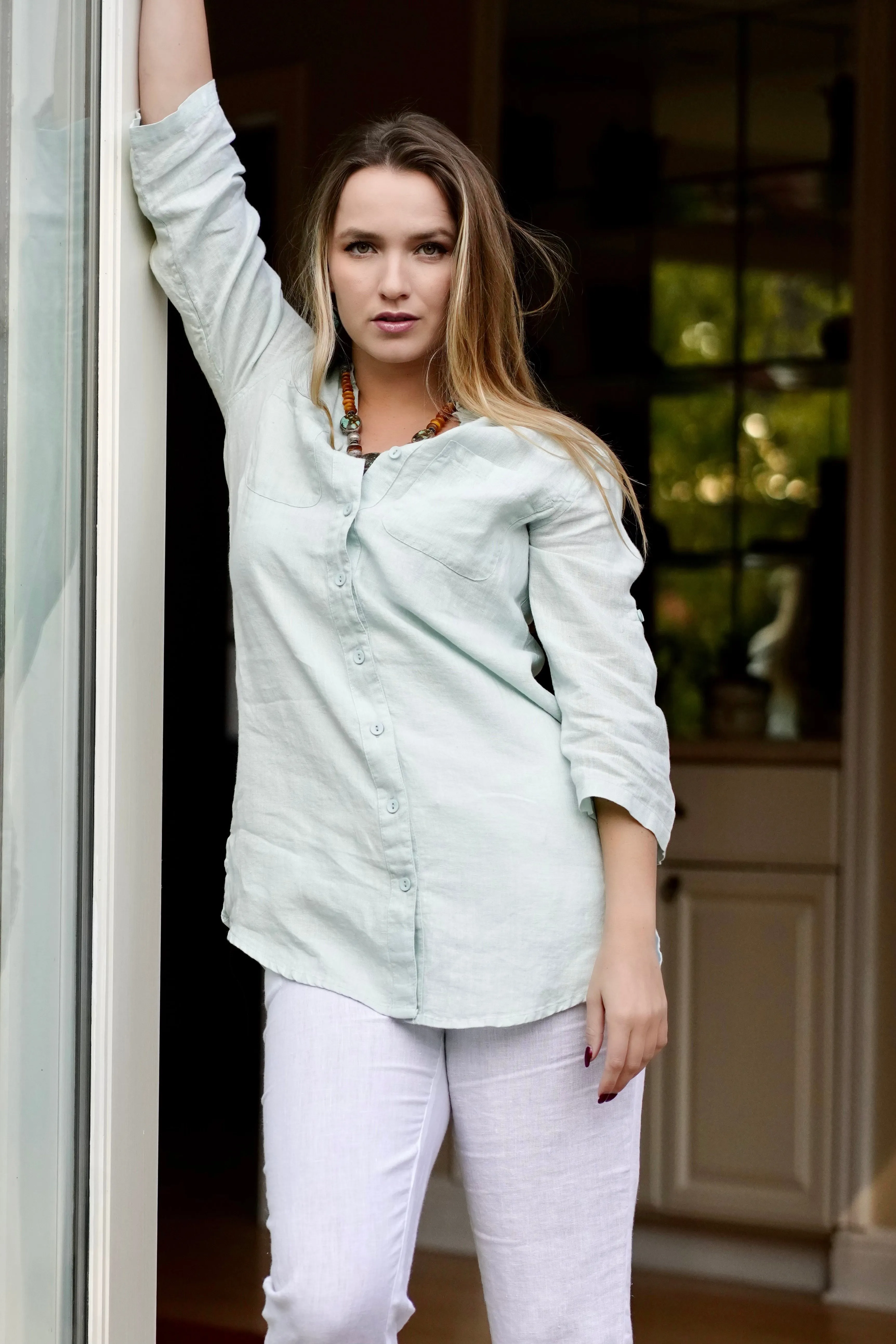 Nia Linen Button Up LT. Blue