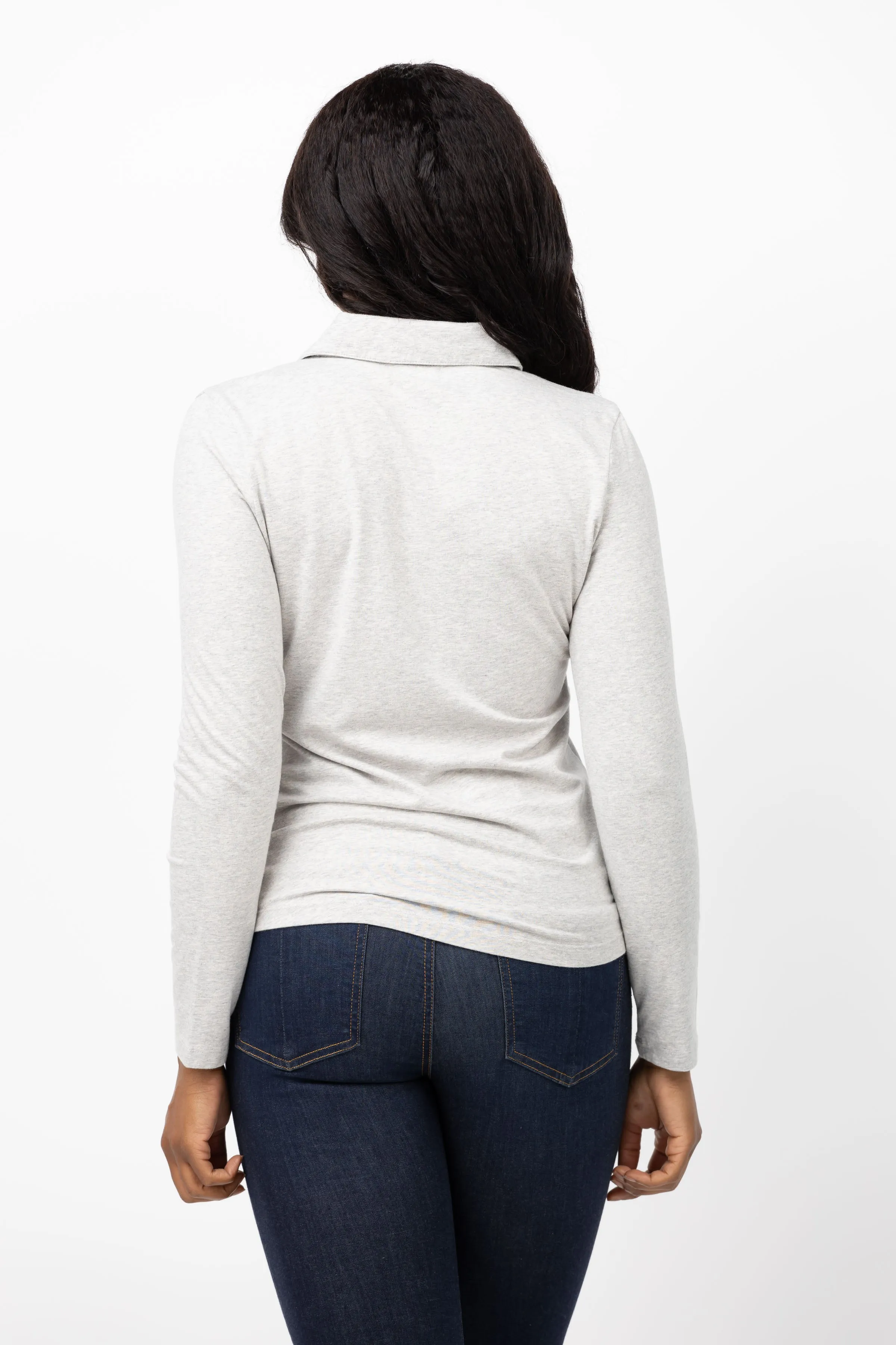 Nic   Zoe Long Sleeve Polo in Grey Heather