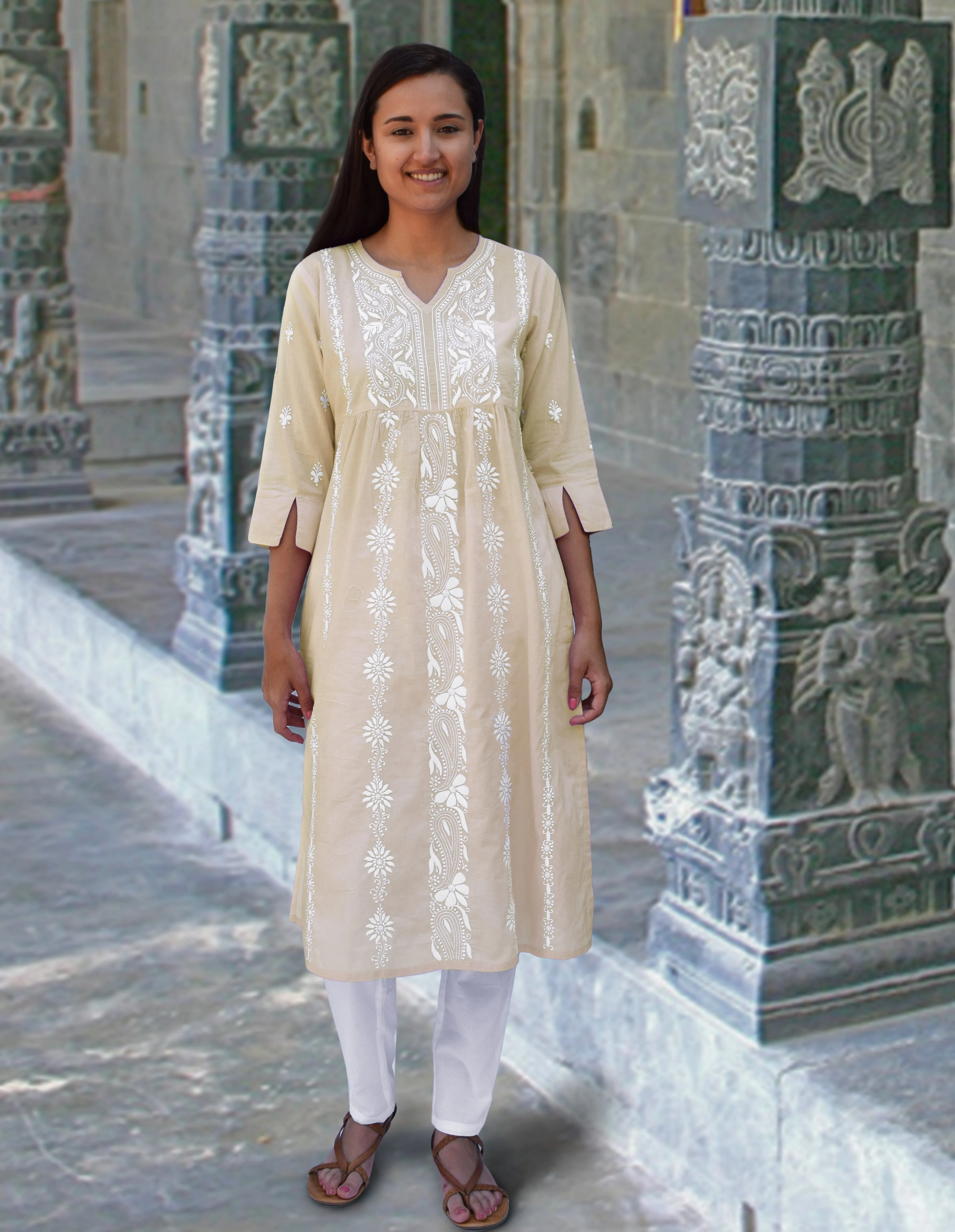 Nilsa Hand Embroidered Pure Soft Cotton Long Tunic Kurta Dress: Made to Order/Customizable