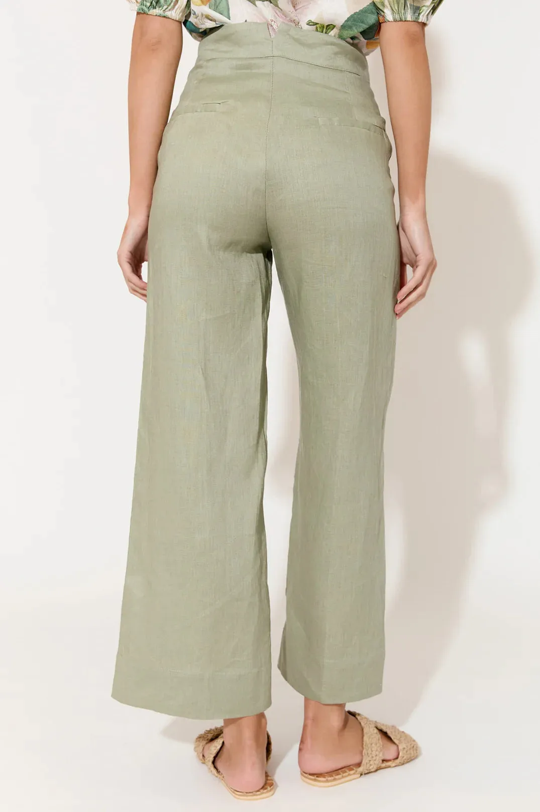 Nisha Cropped Linen Pant Sage Green