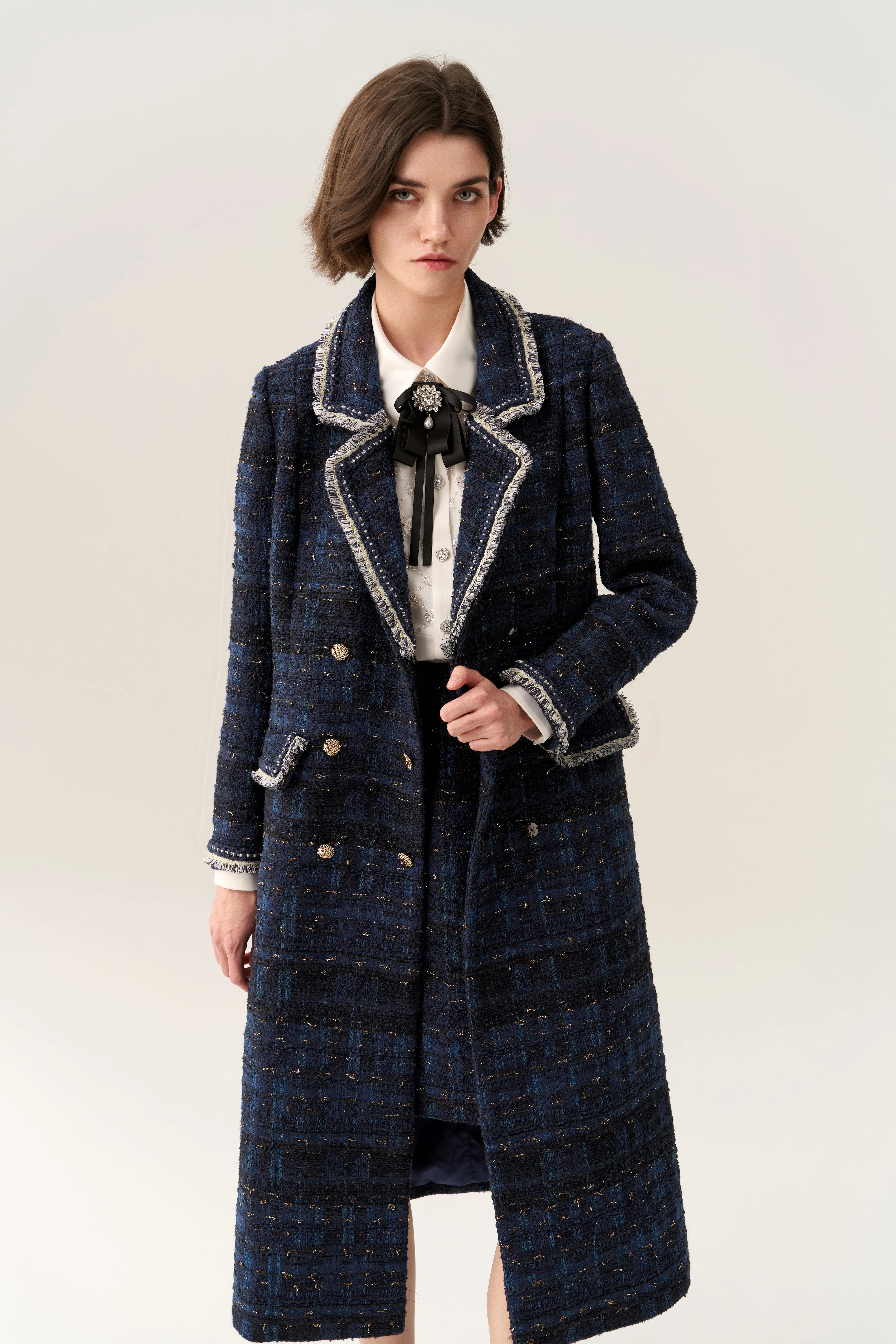 Notched-lapel Double-breasted Maxi Coat