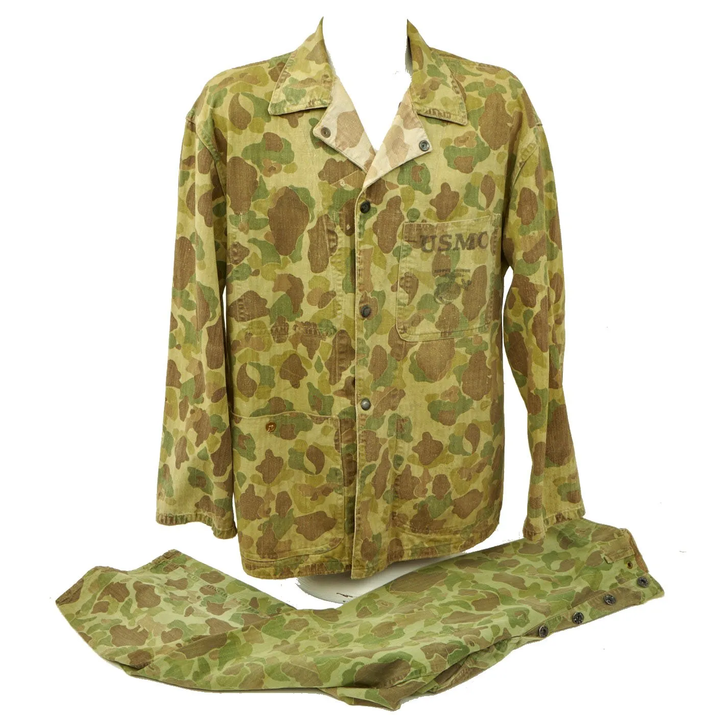 Original U.S. WWII Marine USMC Modified Camouflage Utility Uniform - As Seen In Book