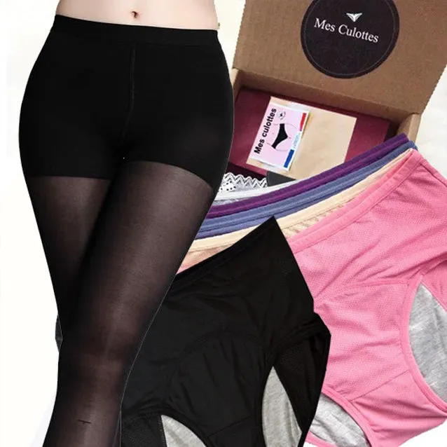 Pack de 6 Culottes Menstruelles et un collant de Compression.