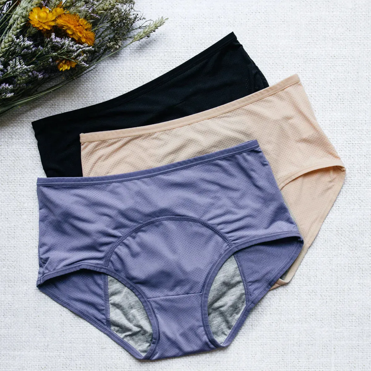 Pack de 6 Culottes Menstruelles et un collant de Compression.