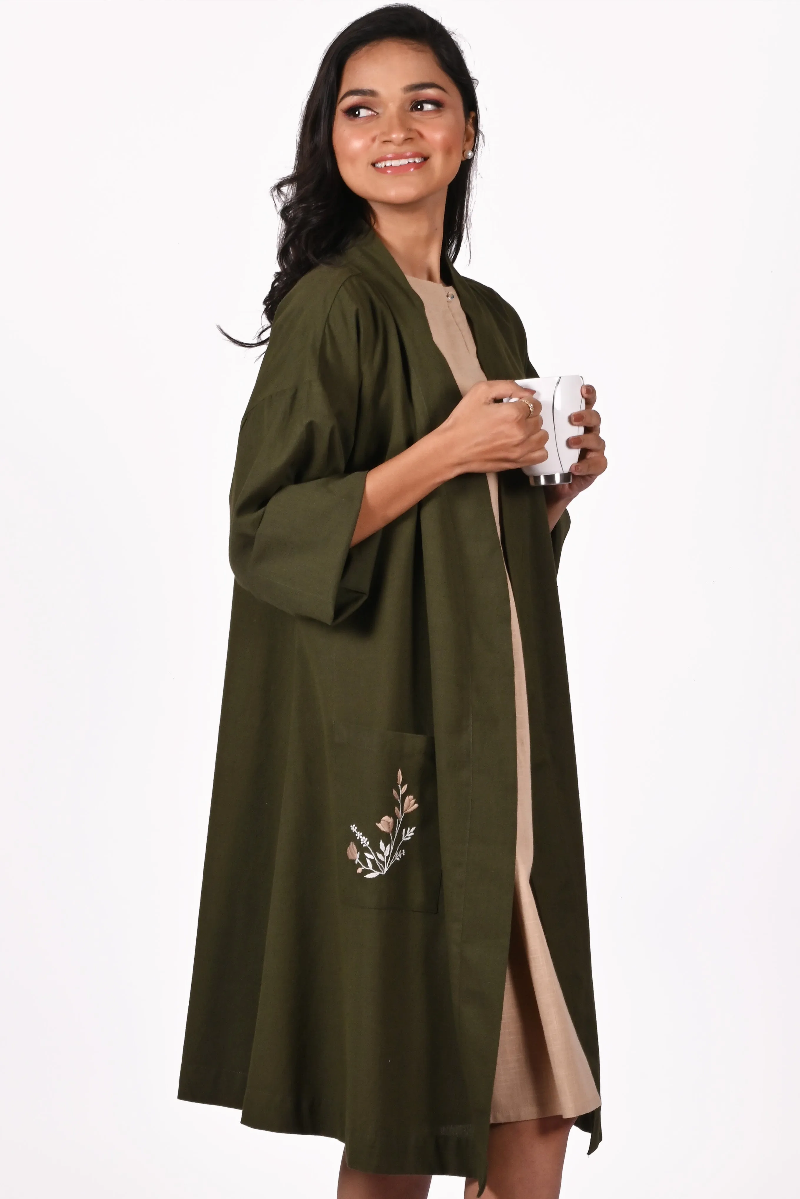 PALKI Cotton-Linen Hand Embroidered Stylish Lounge Robe: Made to Order/Customizable