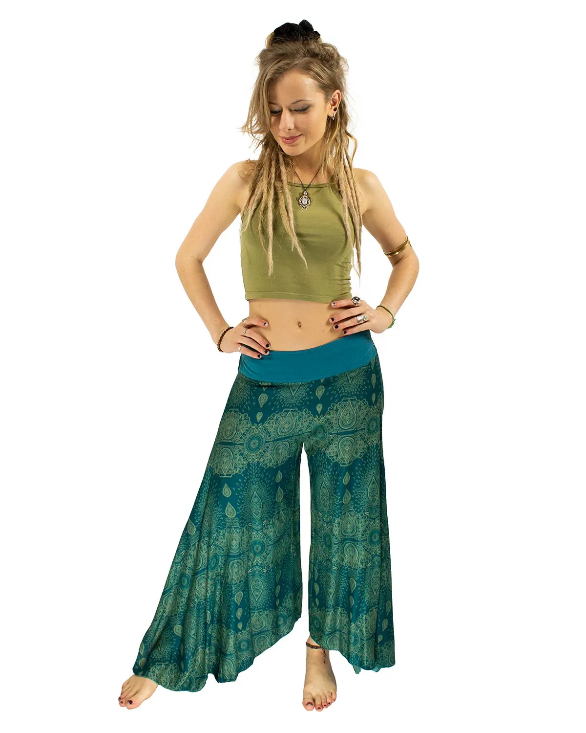 Patterned Palazzo Harem Pants Turquoise