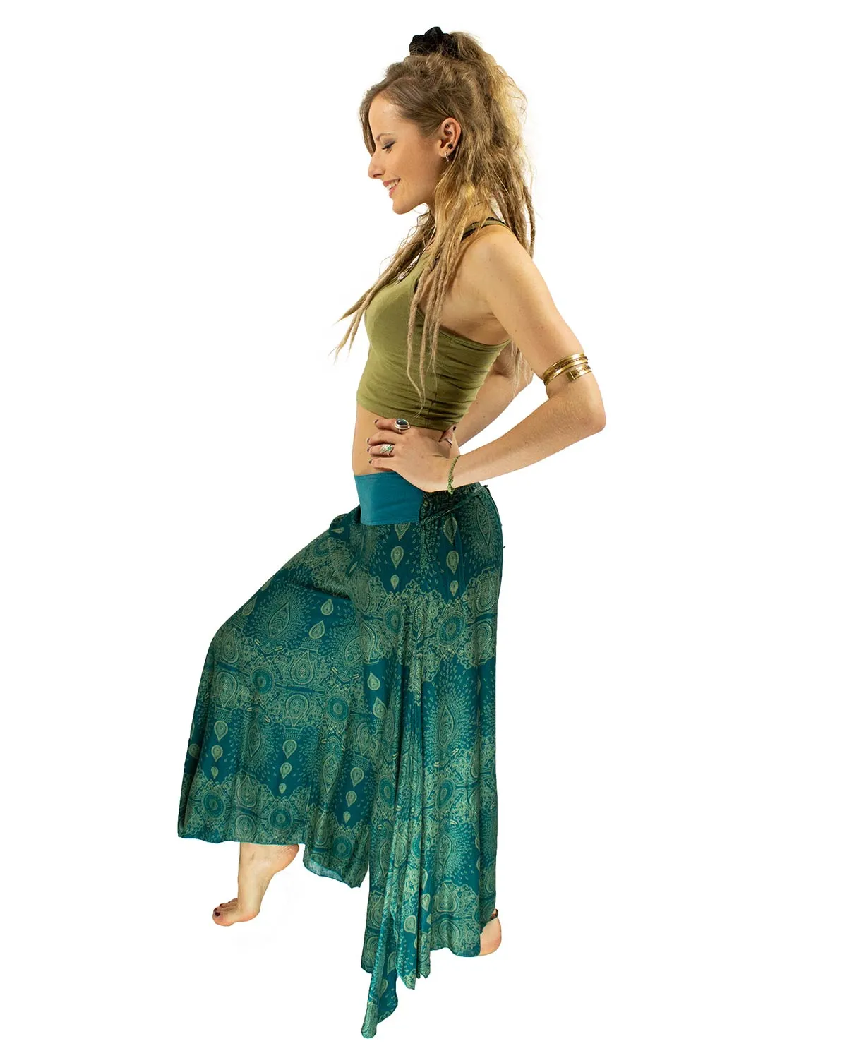 Patterned Palazzo Harem Pants Turquoise