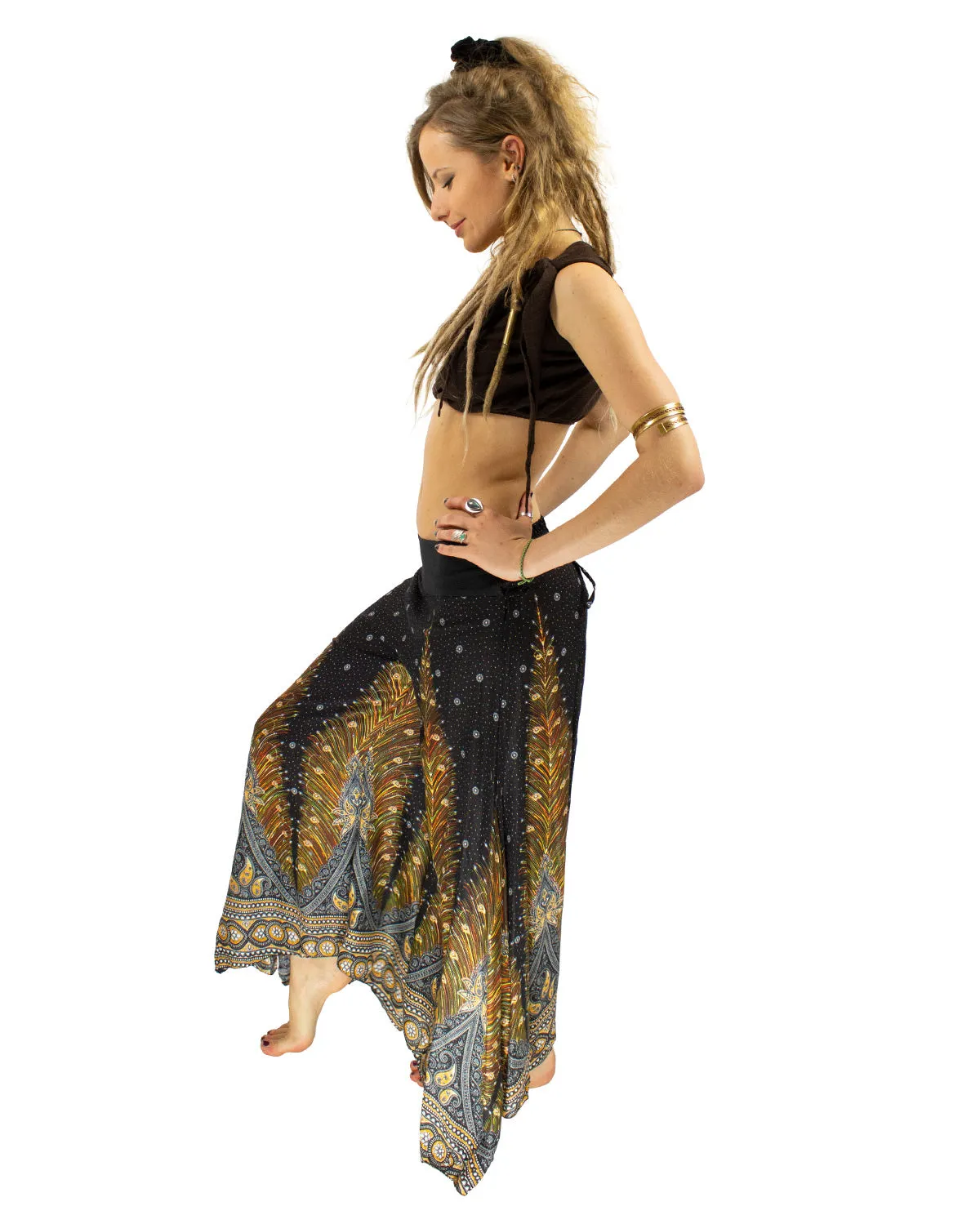 Peacock Palazzo Harem Pants Black