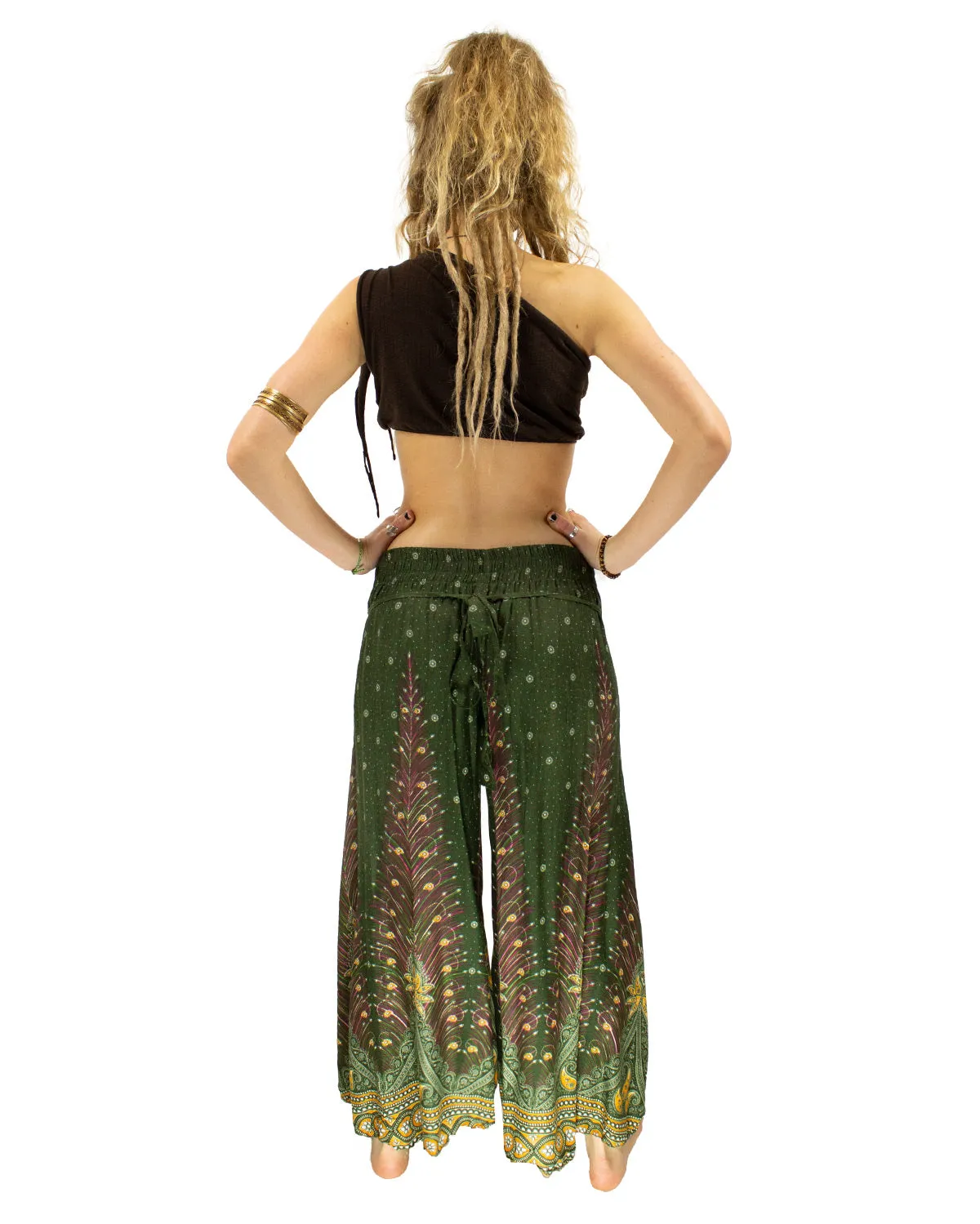 Peacock Palazzo Harem Pants Green