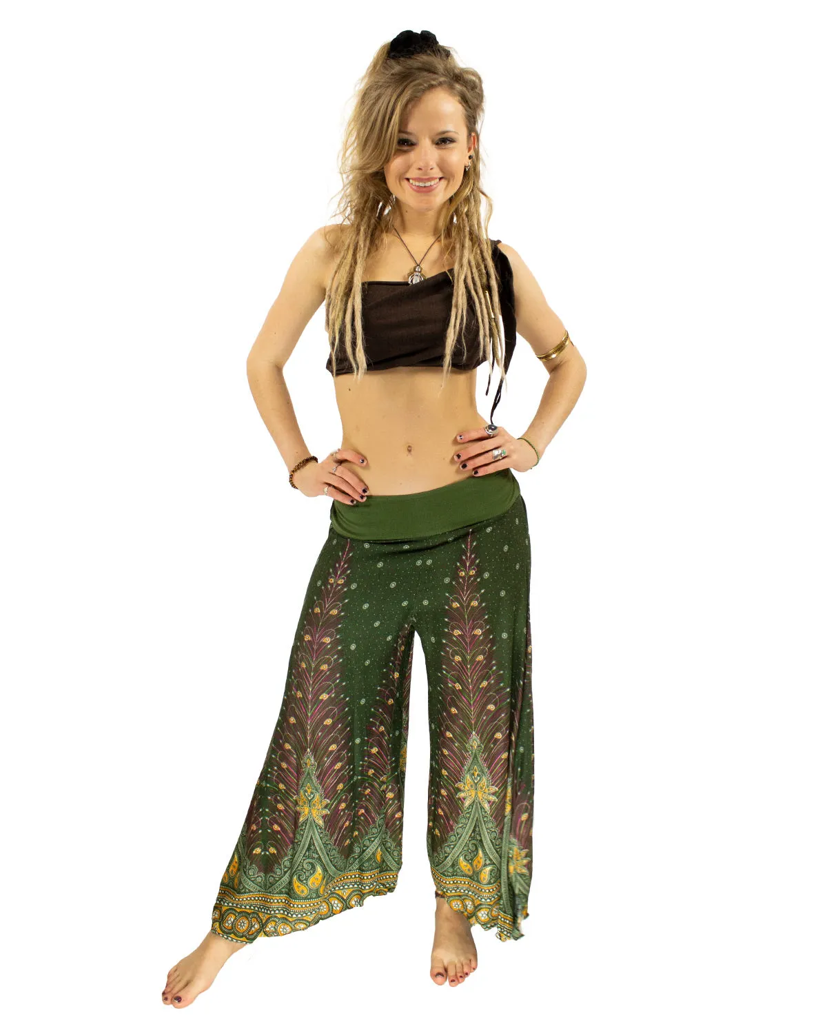 Peacock Palazzo Harem Pants Green