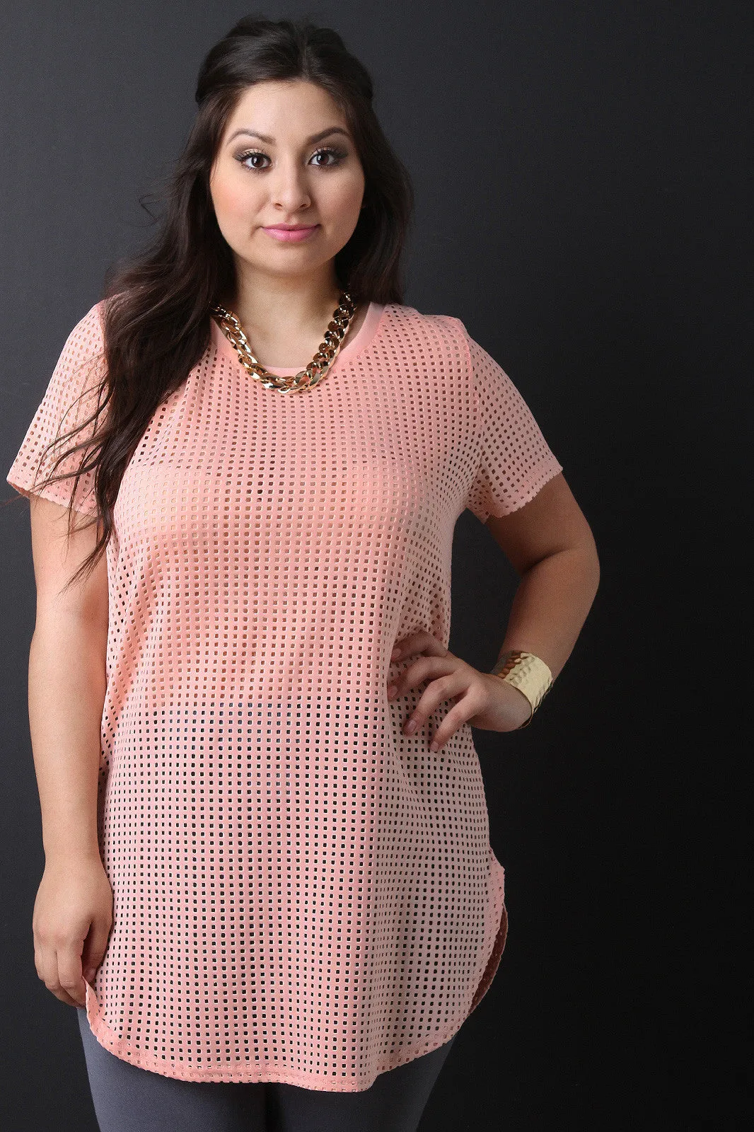 Perforated Chain Necklace Tunic Top