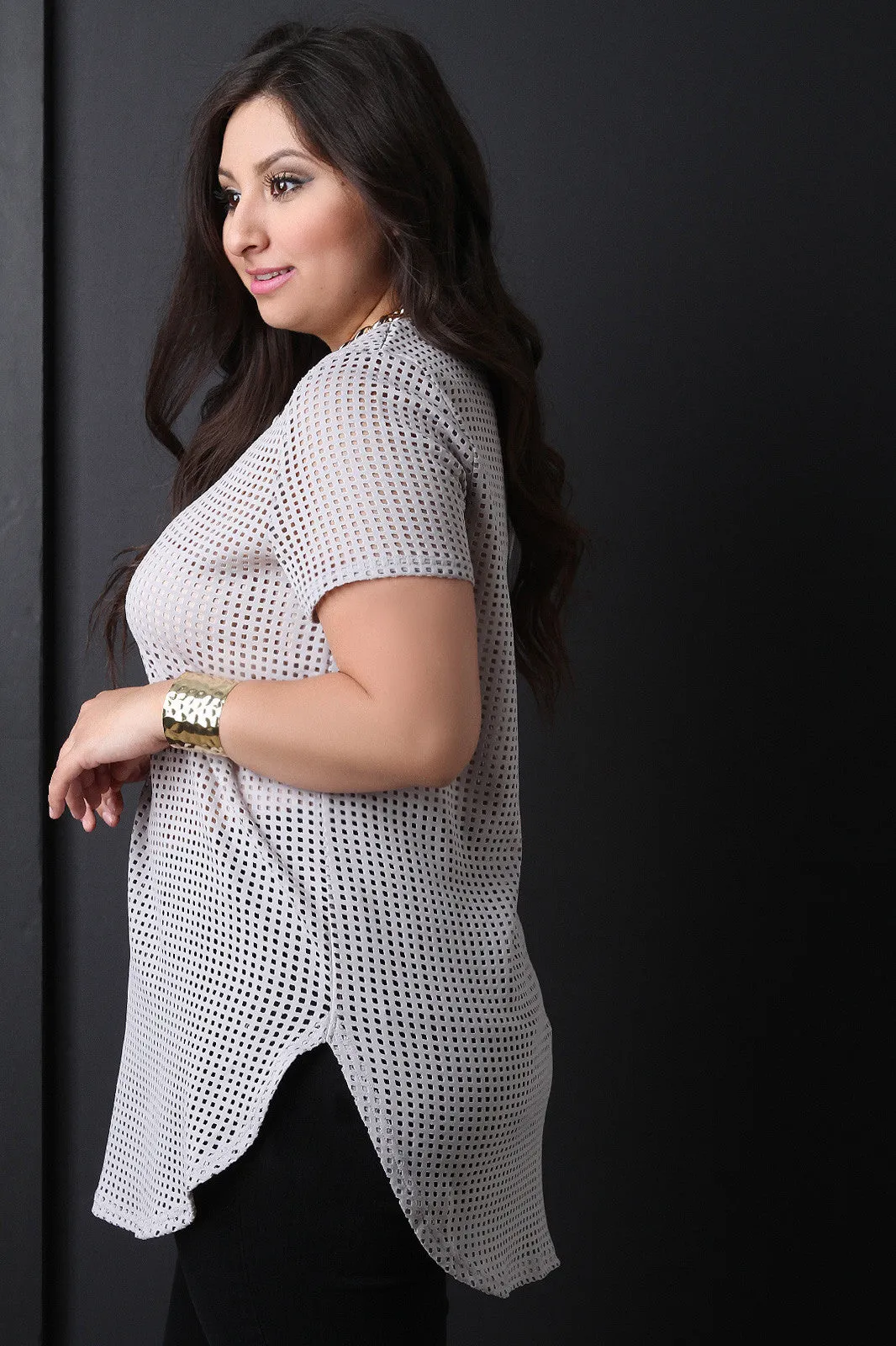 Perforated Chain Necklace Tunic Top