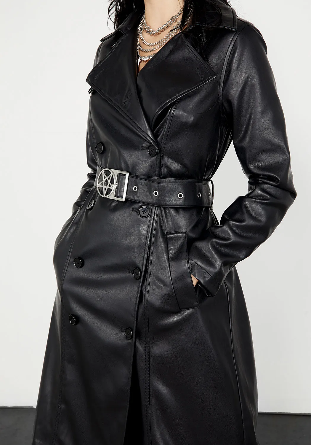 Poison PU Leather Trench Coat