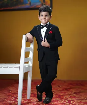 Pre-Order: Majestic Black coloured Party Wear Coat Suit for Boys (DM For Price)