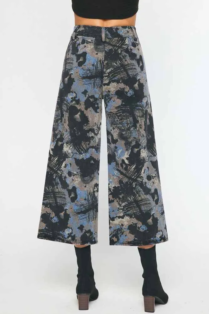 Printed Wide Leg Pant in Black by Entro