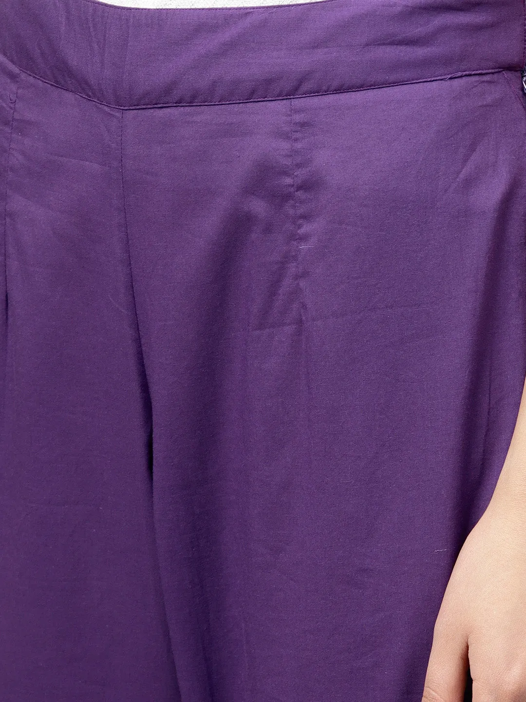 Purple Cotton Cambric Solid Pants