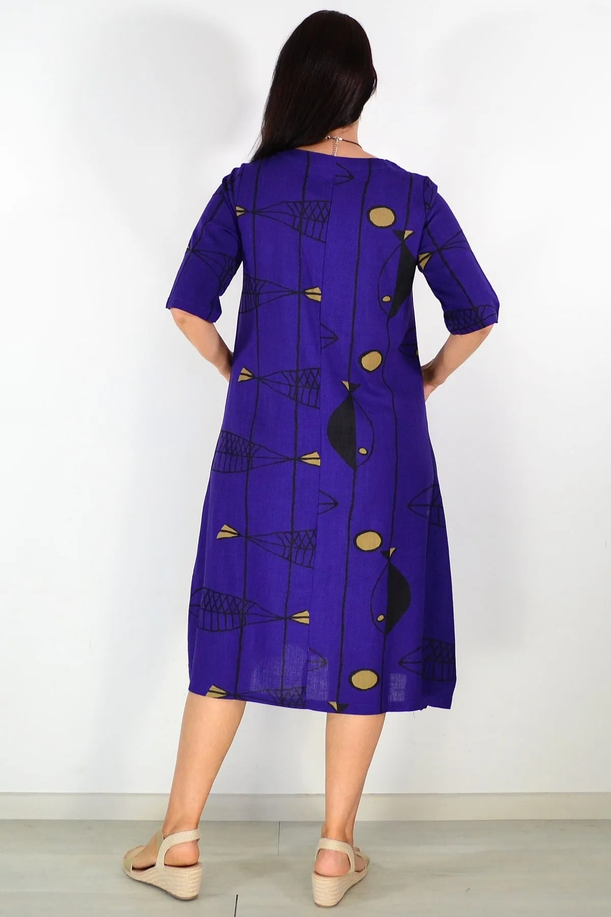 Purple Linen Cotton Print Tunic Dress