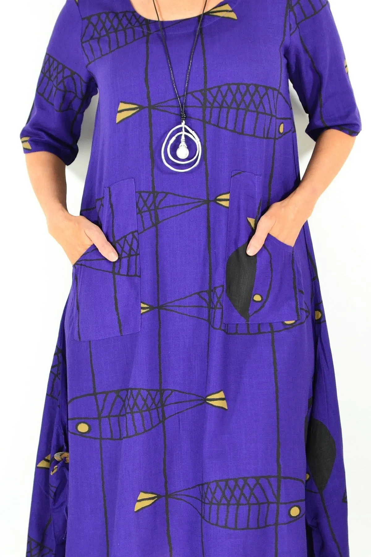 Purple Linen Cotton Print Tunic Dress