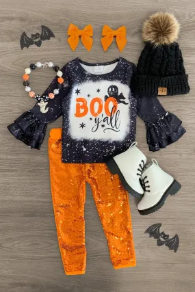 "Boo Y'all" Orange Sequin Pant Set