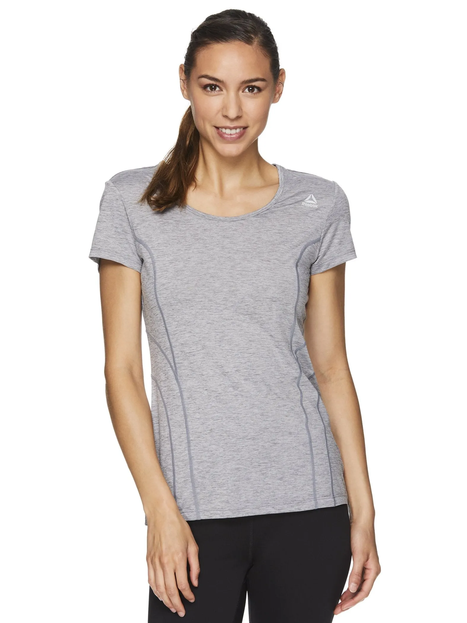 Reebok Women's Fitted Performance Linear Marled Jersey T-Shirt