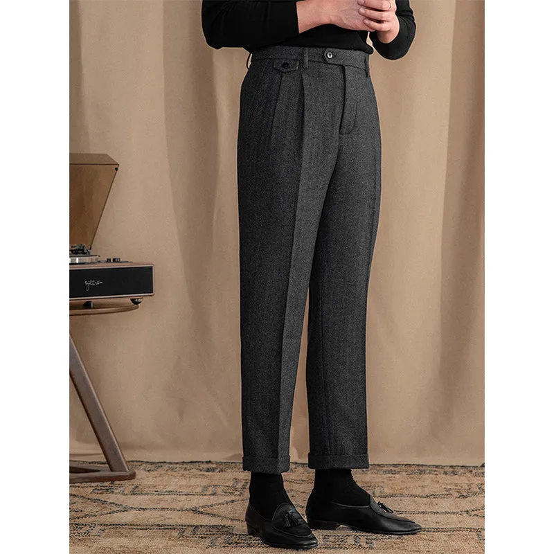 Retro Adjustable High Waist Slim Fit Trousers