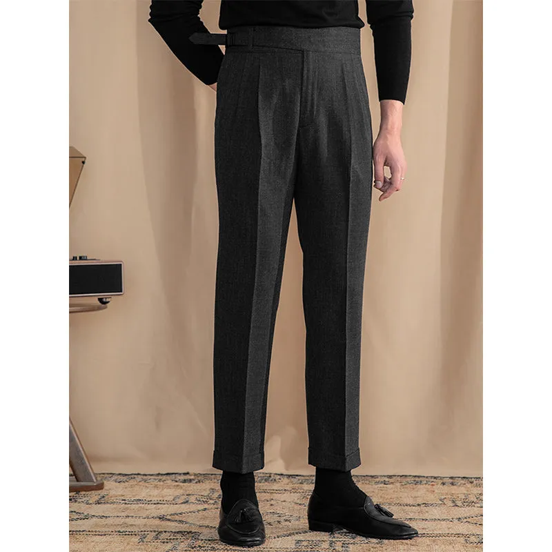 Retro Adjustable High Waist Slim Fit Trousers