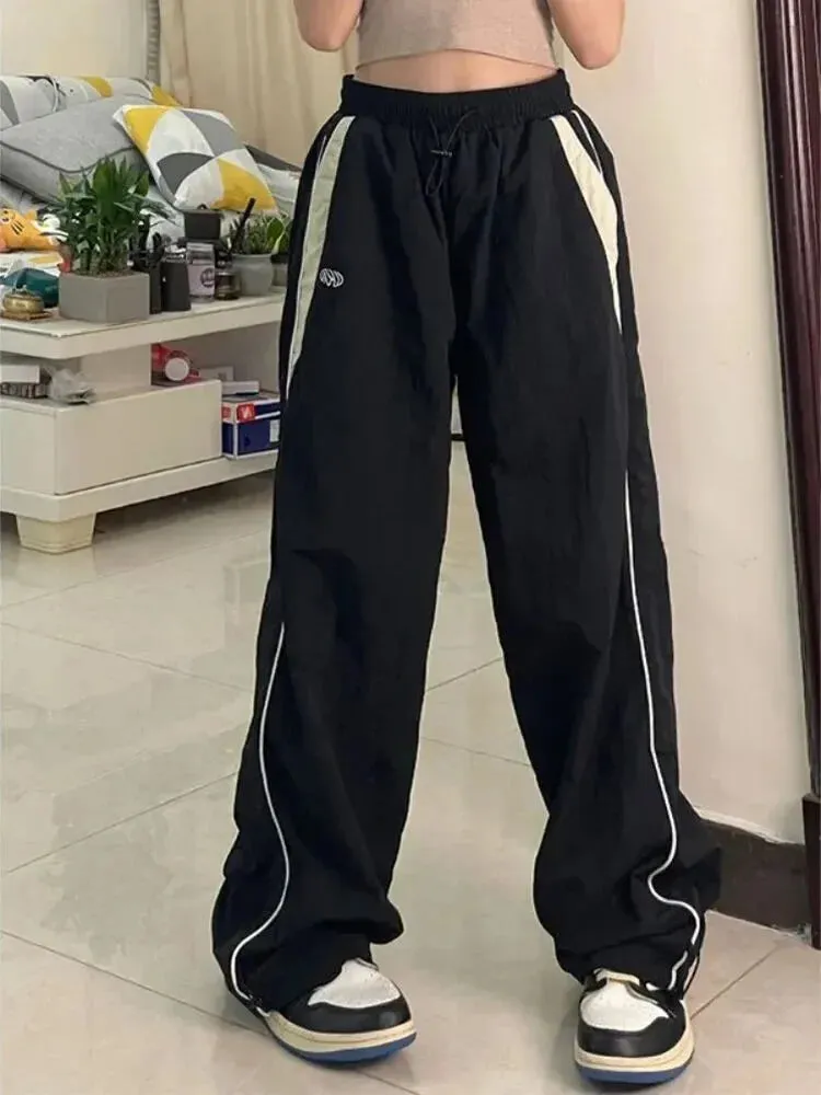 Retro Sports Pants Women Streetwear Baggy Wide Leg Casual Pants