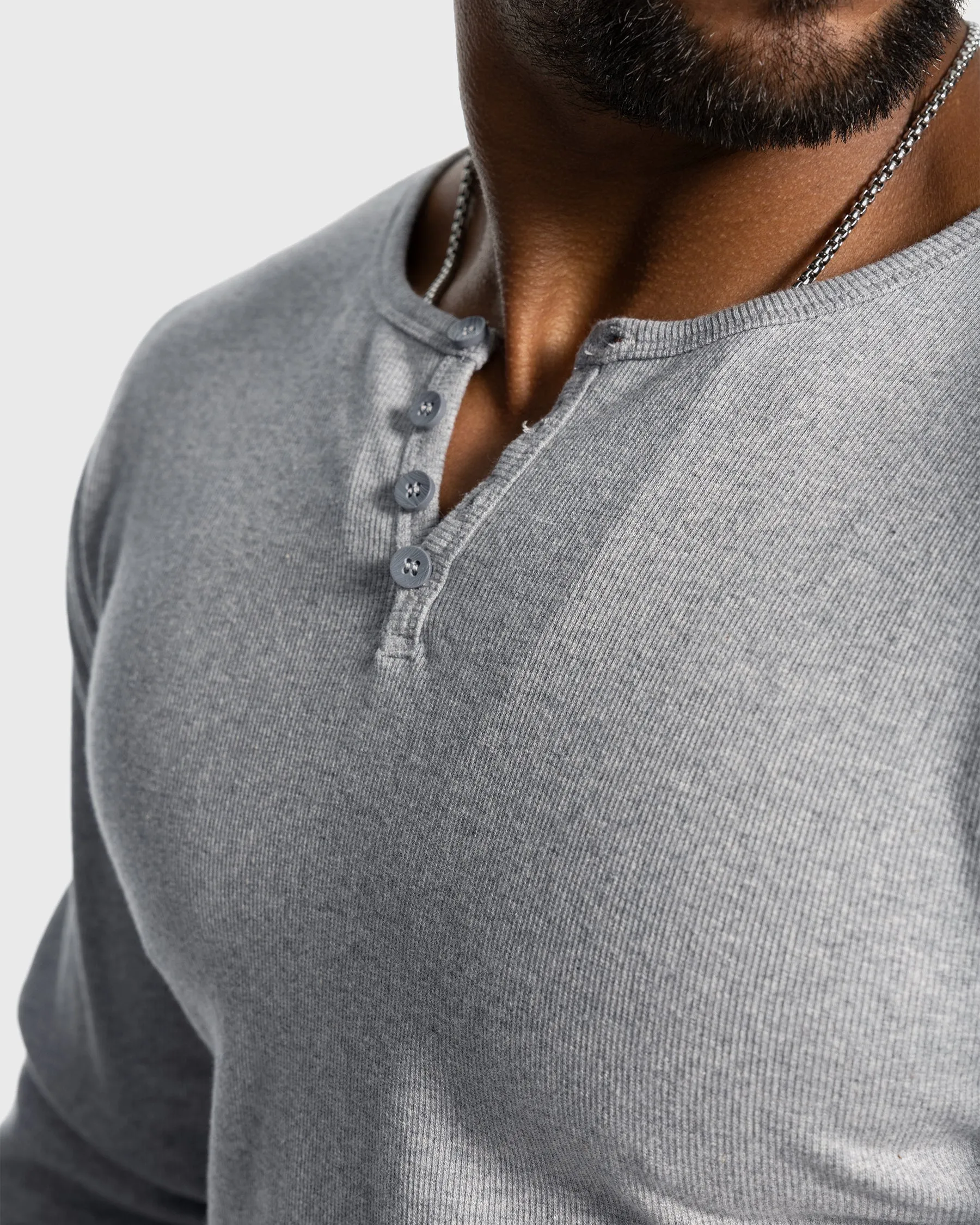 Rib Knit Curved Hem Stretch Long Sleeve Henley Shirt