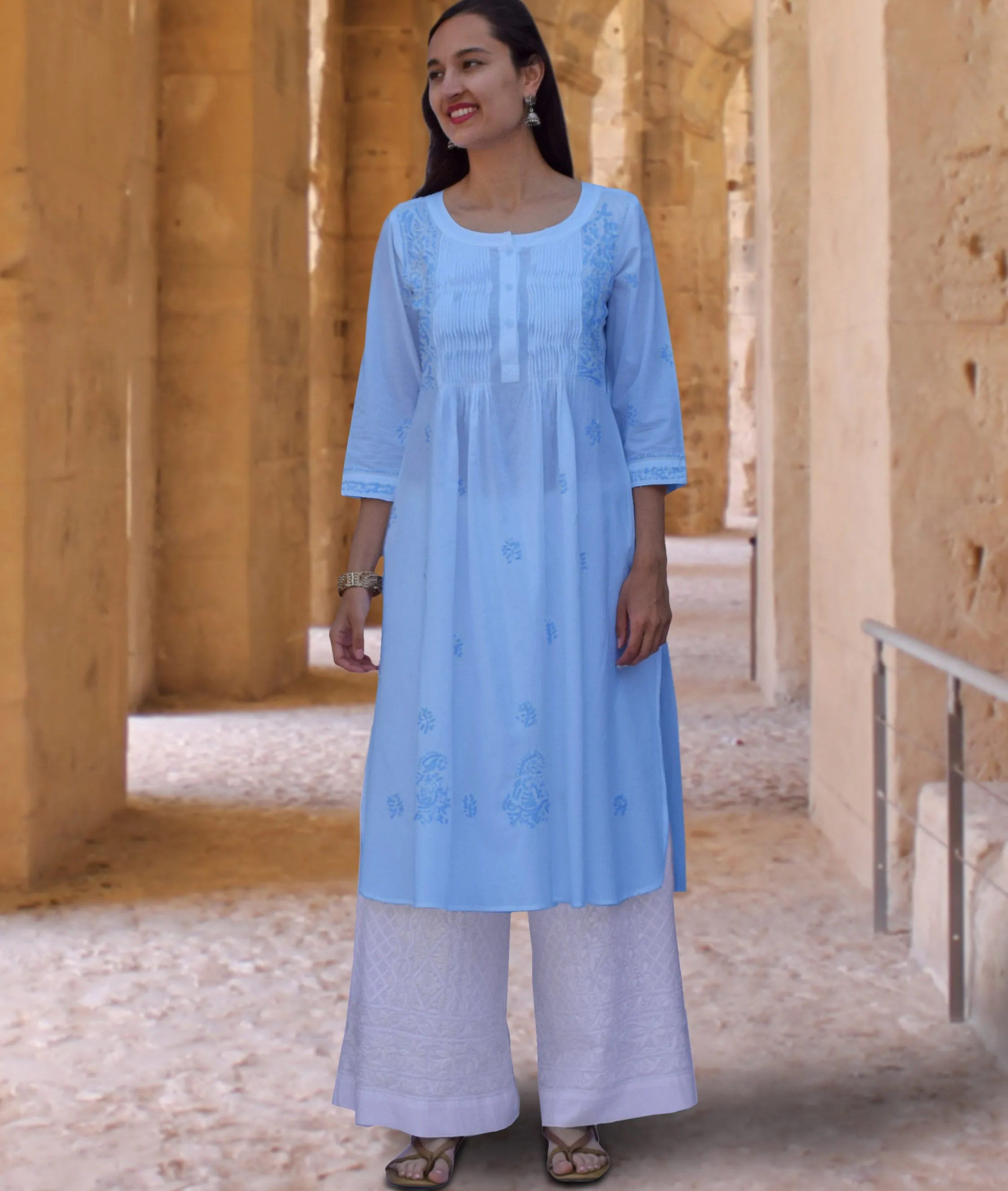 SARA Pure Cotton Hand Embroidered Long Tunic Dress Kurta: Made to Order/Customizable