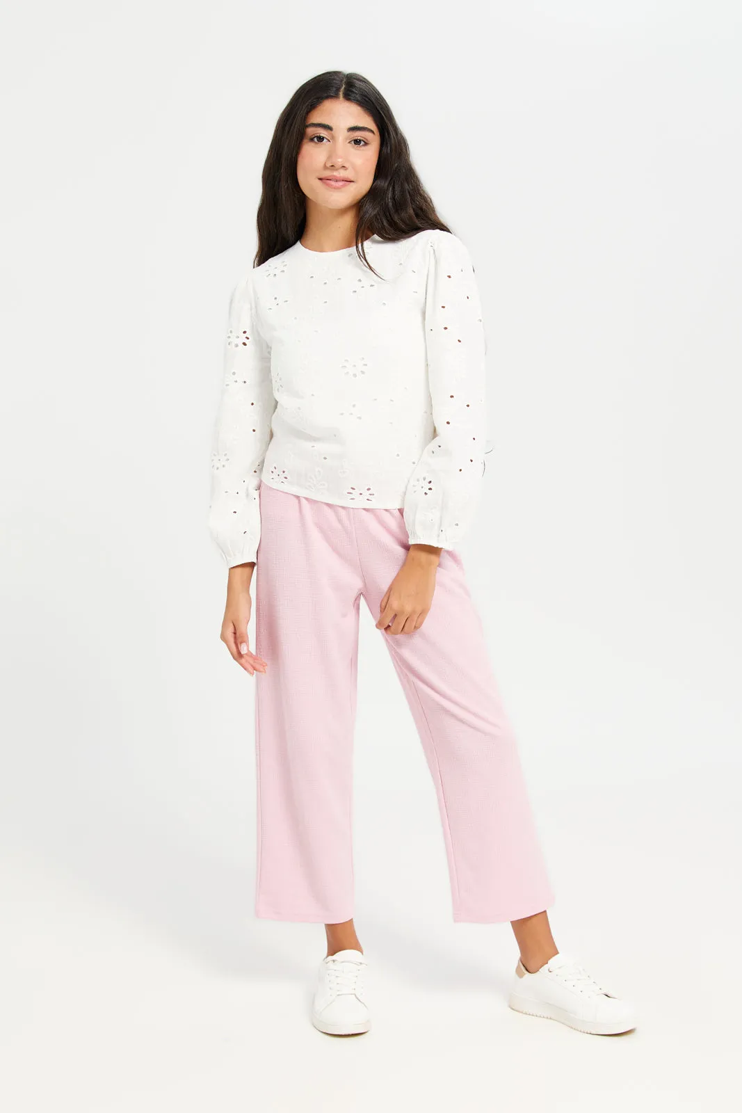 Senior Girls Pink Jacquard Culottes