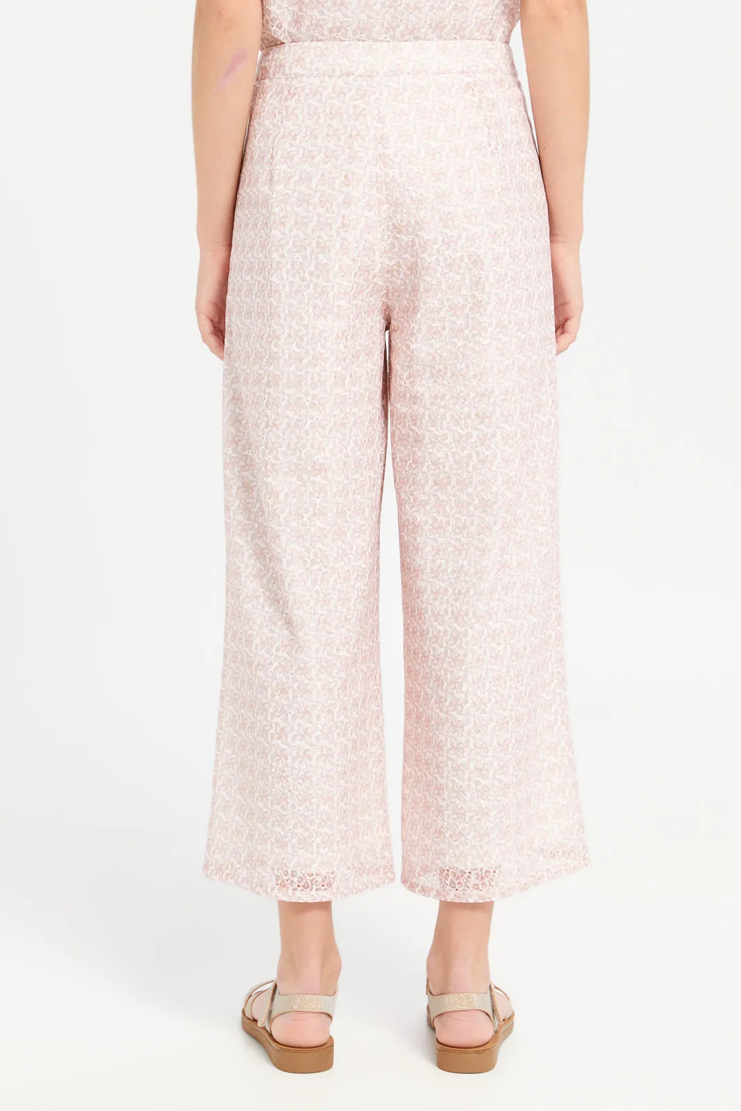 Senior Girls Pink Lace Culotte Pants