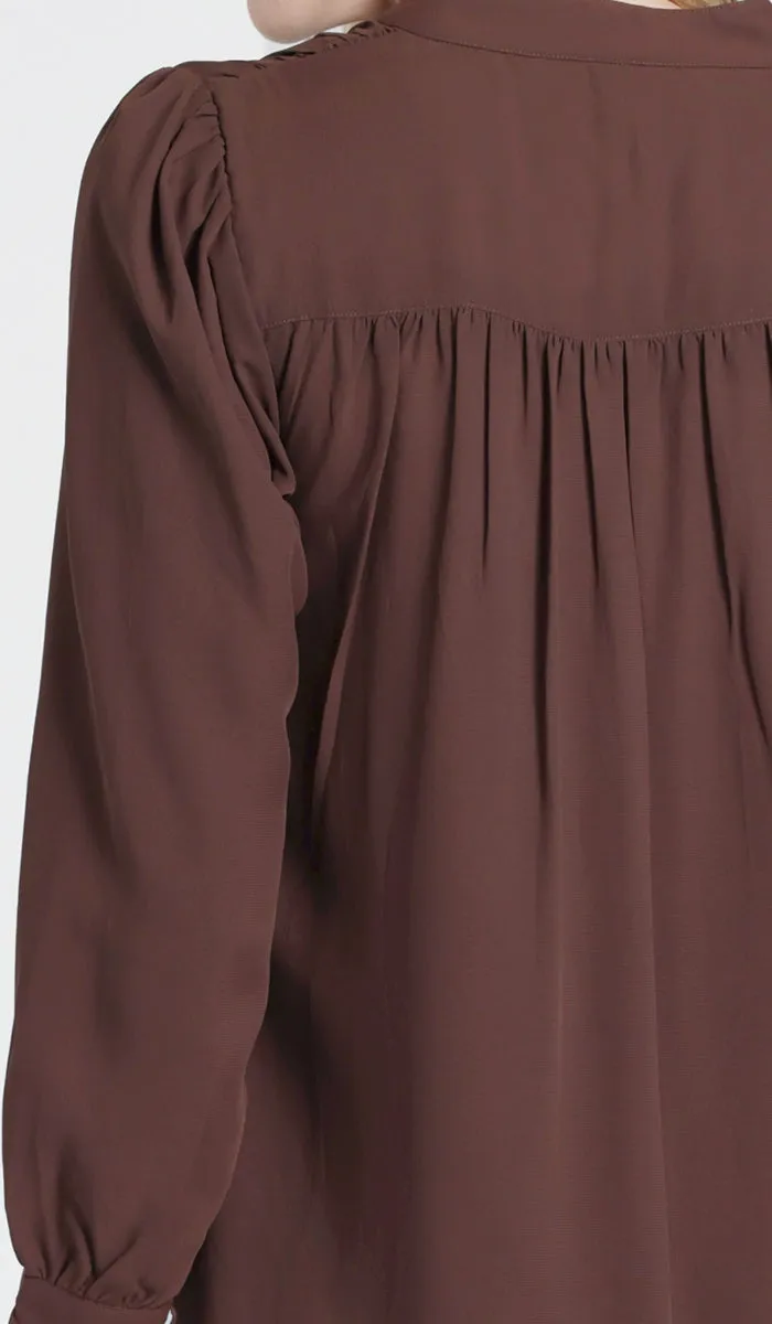 Shaina Long Chiffon Modest Top - Chocolate