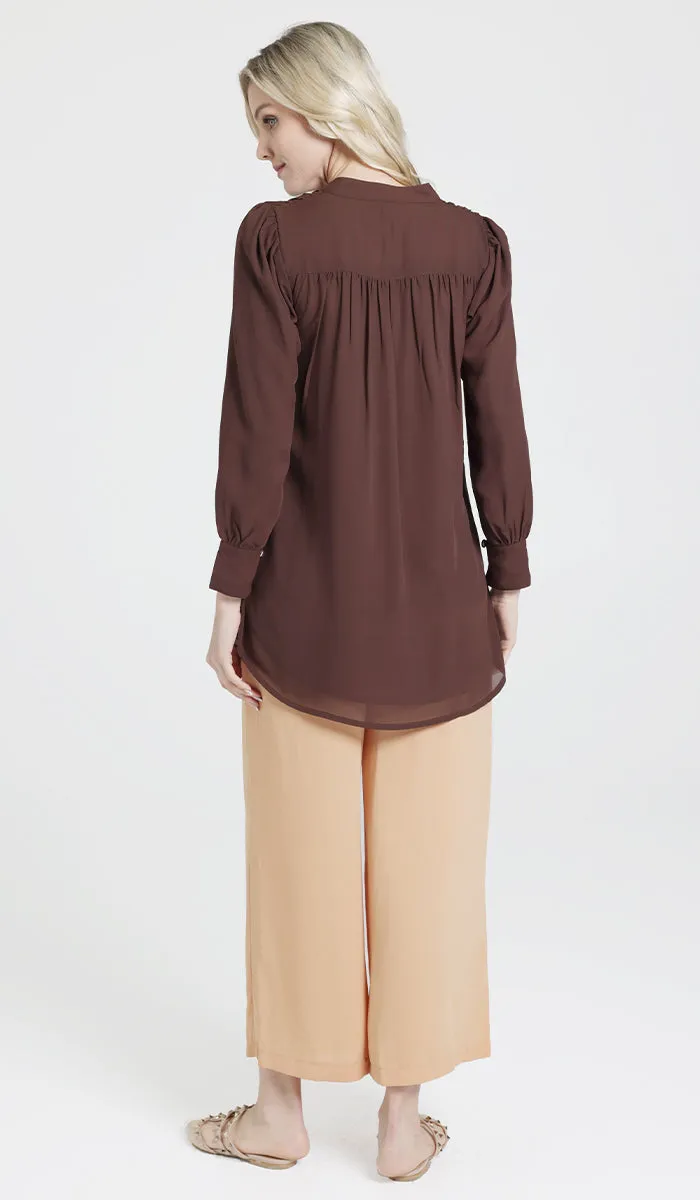 Shaina Long Chiffon Modest Top - Chocolate