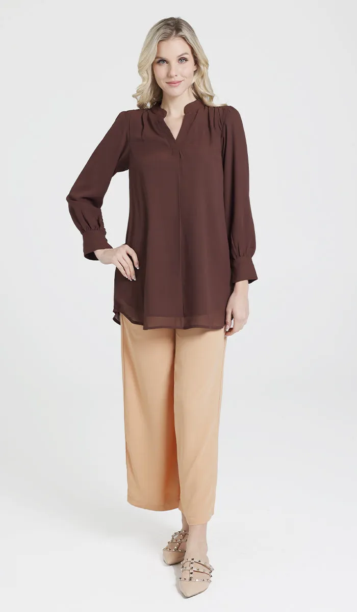 Shaina Long Chiffon Modest Top - Chocolate