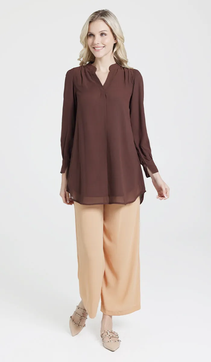 Shaina Long Chiffon Modest Top - Chocolate