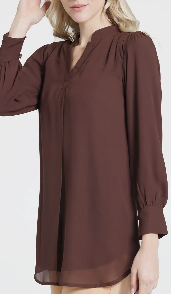 Shaina Long Chiffon Modest Top - Chocolate