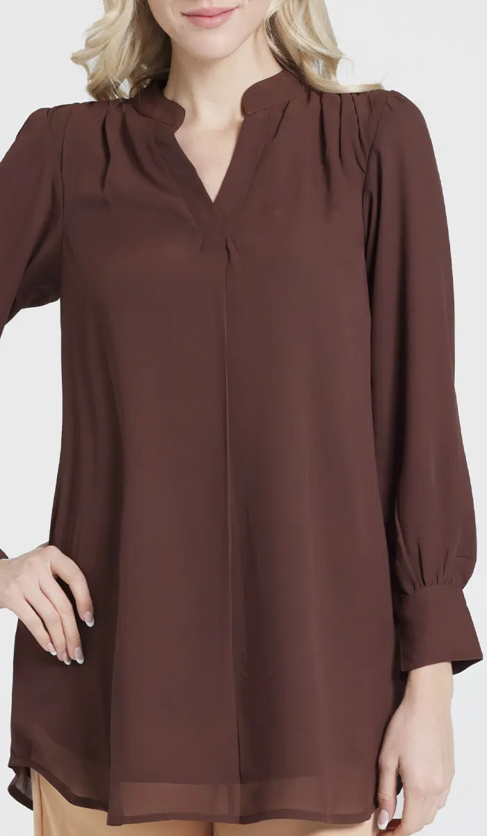 Shaina Long Chiffon Modest Top - Chocolate