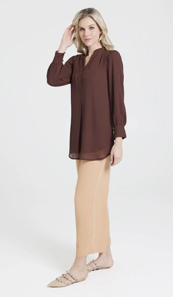 Shaina Long Chiffon Modest Top - Chocolate