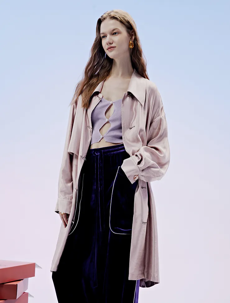 SILKINC Silk-Linen Trench Coat